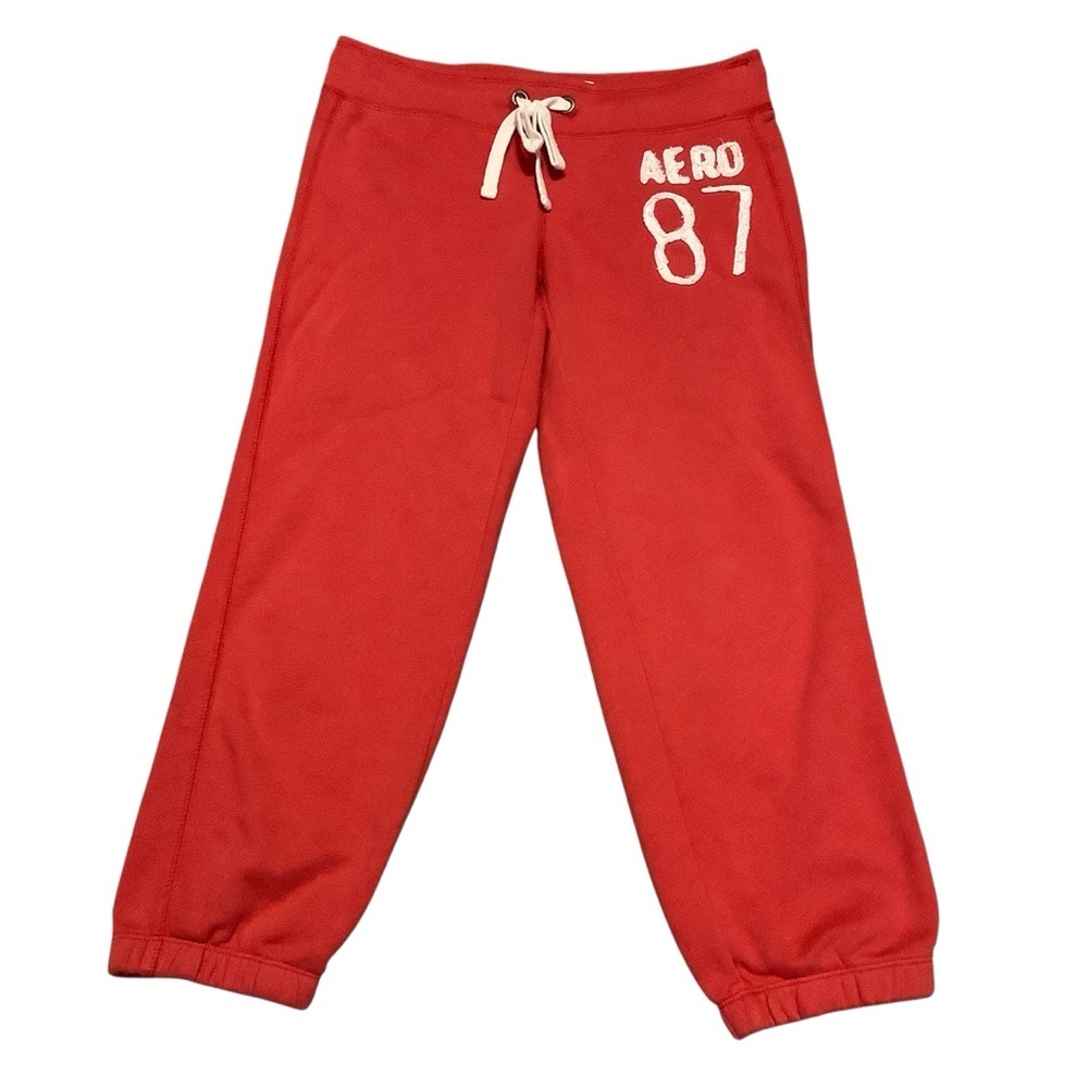 Aeropostale AERO 87 Red Cropped Jogger Sweatpants Size S Drawstring waist